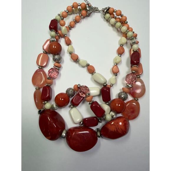 3 fire red orange pink statement bib flower floral bling enamel necklaces bundle - Picture 9 of 11